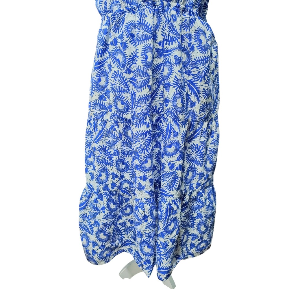 Ophelia Roe Eyelet Midi Dress Blue White Leaf Print Cottagecore Tradwife Size XL - Picture 6 of 13
